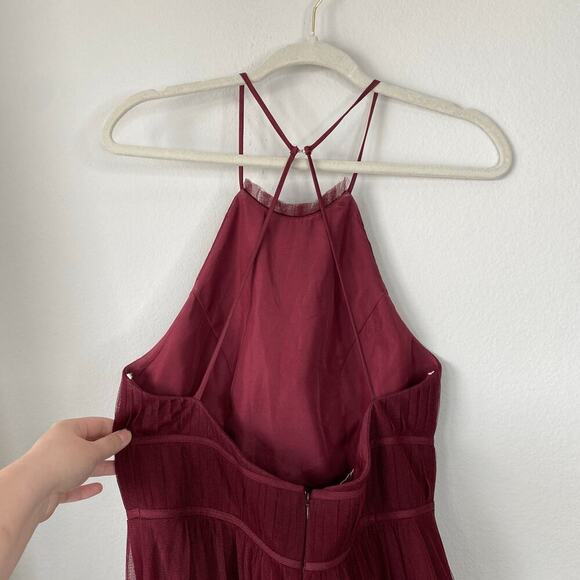 JENNY YOO Collection Helena Tulle Bridesmaid Dress Burgundy Red Size 10 Halter - Picture 6 of 9